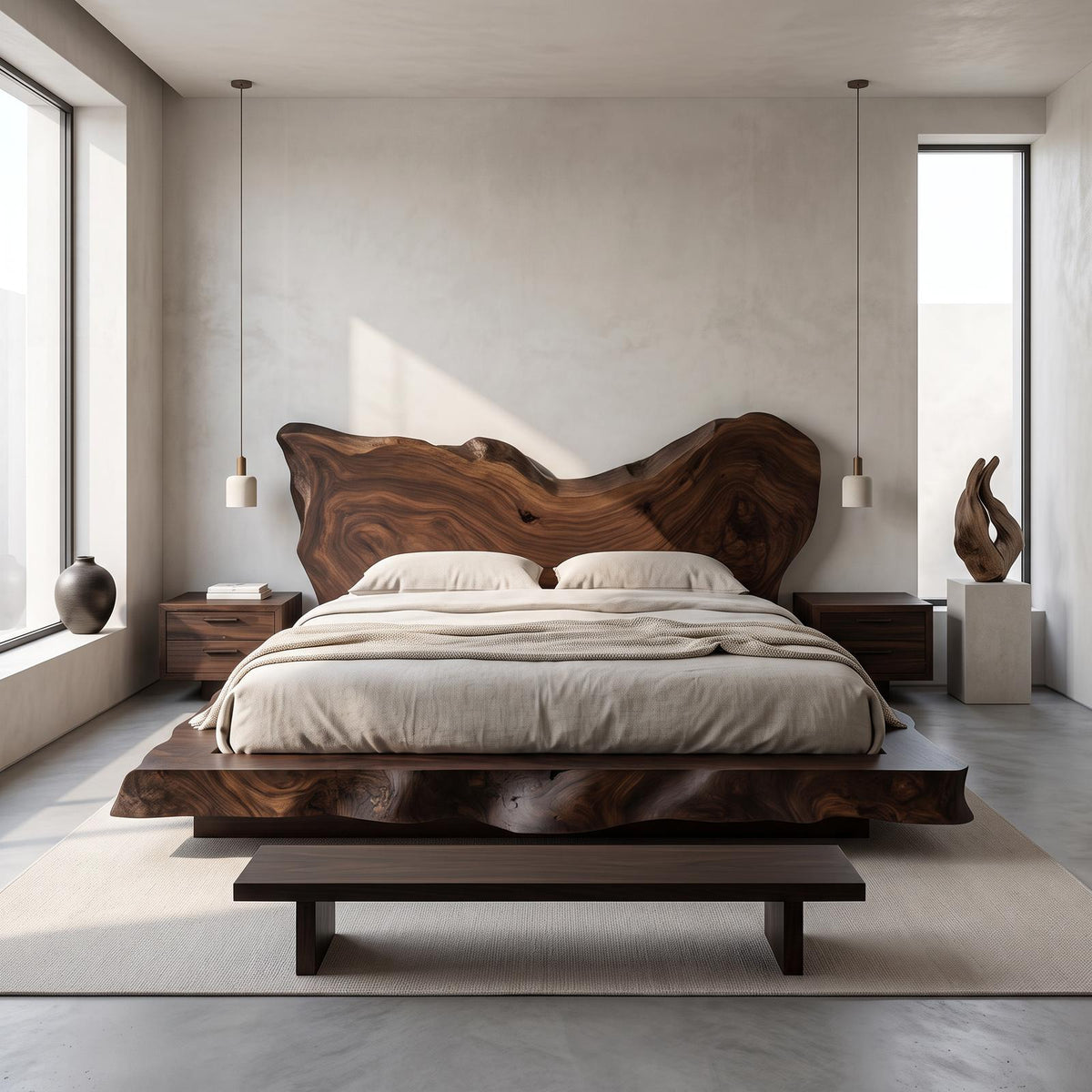 Mid Century Bedroom Solid Timber Bed SINLSAWB080