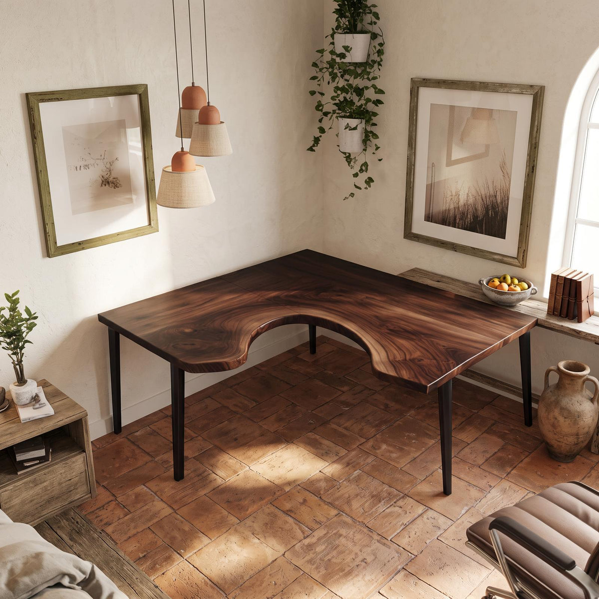 Organic Contemporary Corner Work Desk, L-Shaped Solid Wood Writing Computer Table for Home Office & Study Room