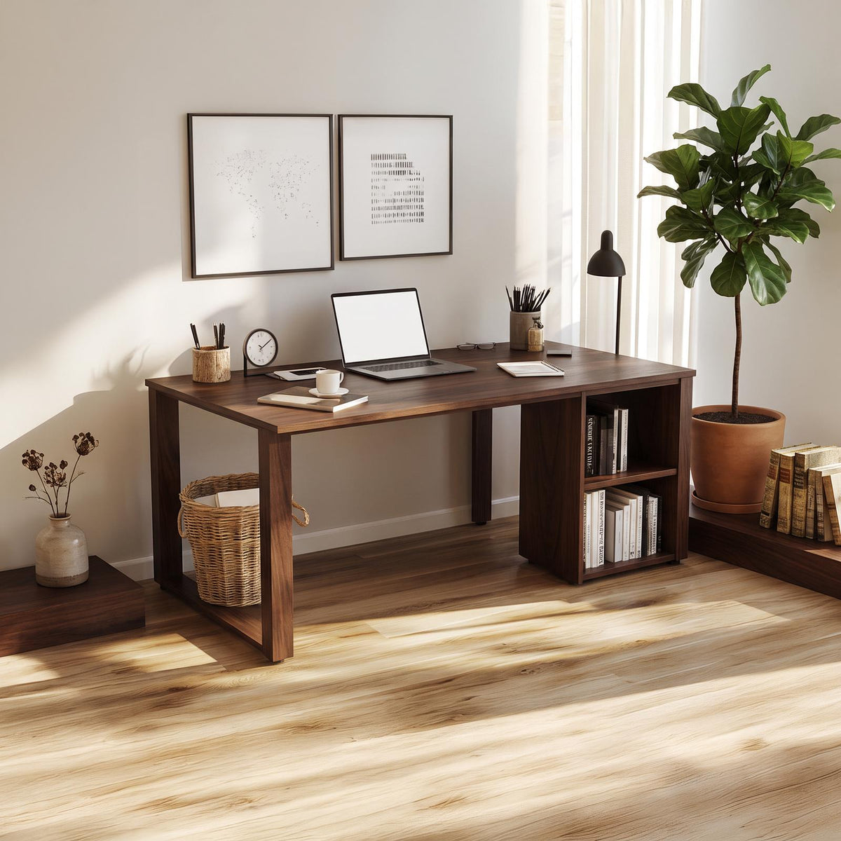 Scandinavian Minimalist Work Desk, Solid Wood Writing Computer Table for Home Office, Sleek Bedroom Study Desk