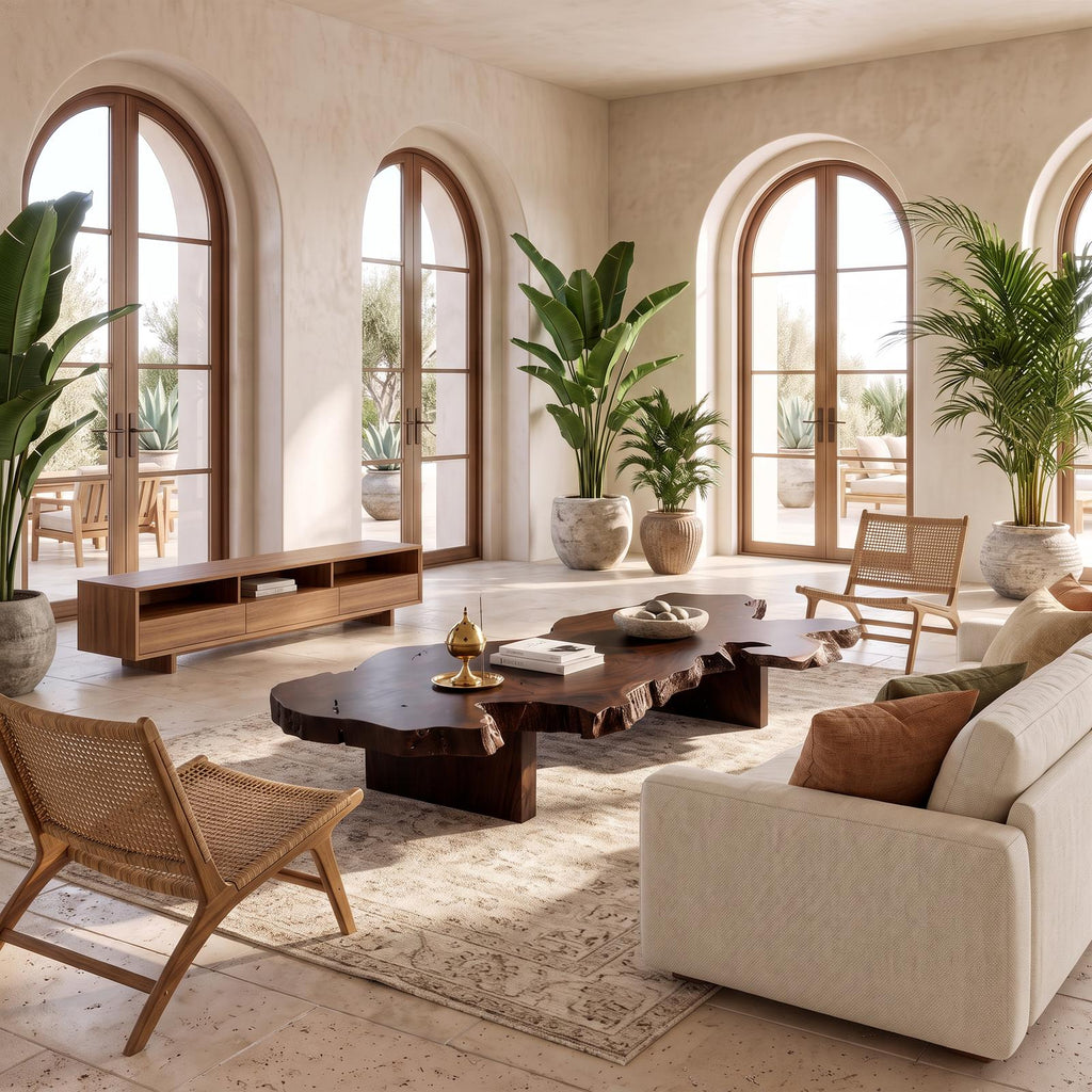 Organic Coffee Table With Natural Grain Top And Minimalist Legs For Living Room