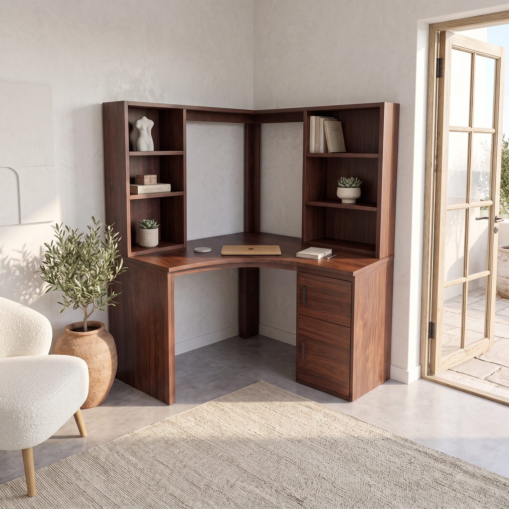 Modern Bookcase Desk With Integrated Upper Shelving For Study Room