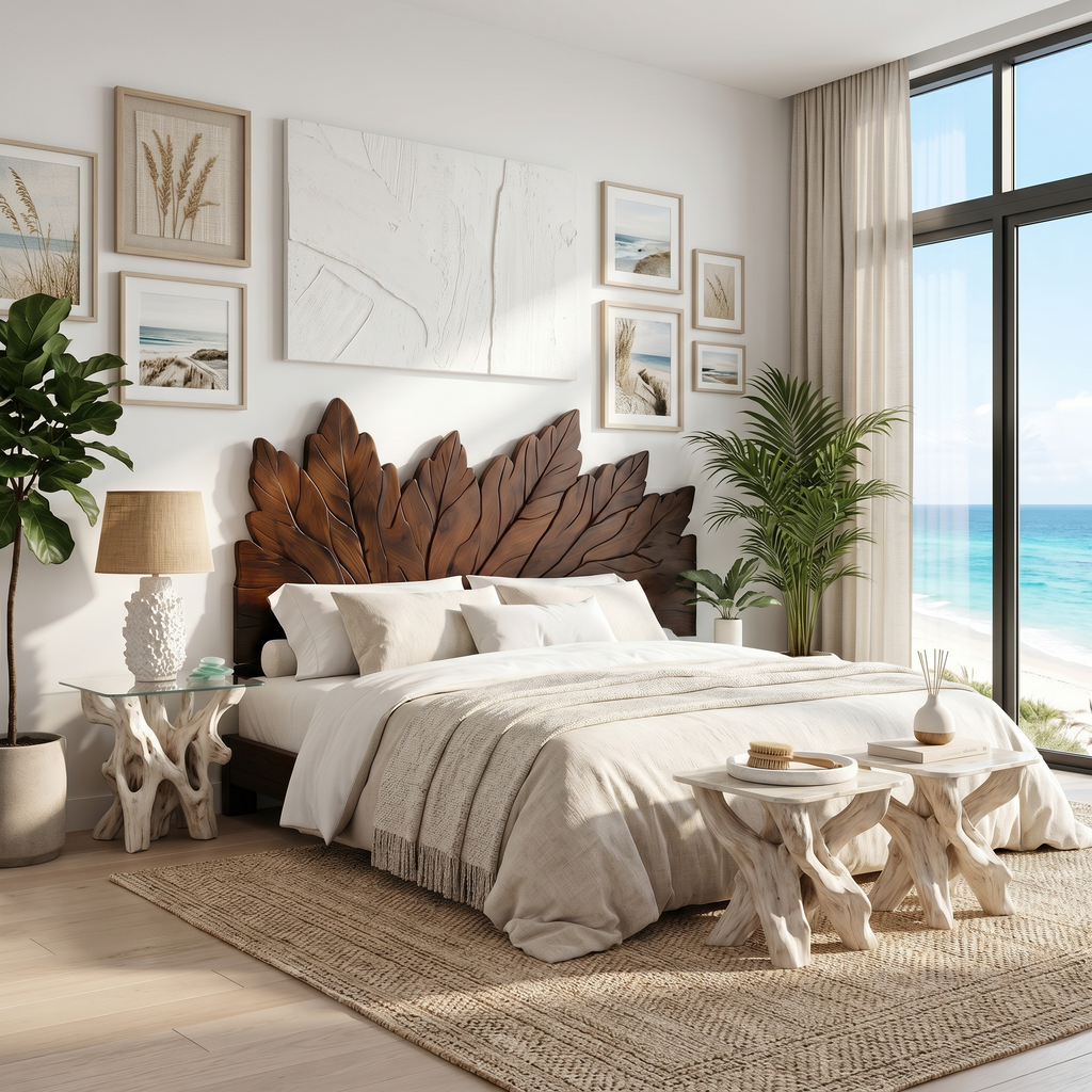 Rustic Leaf Inspired Headboard Wooden Bed Headboard For Bedroom SINLSAHB038
