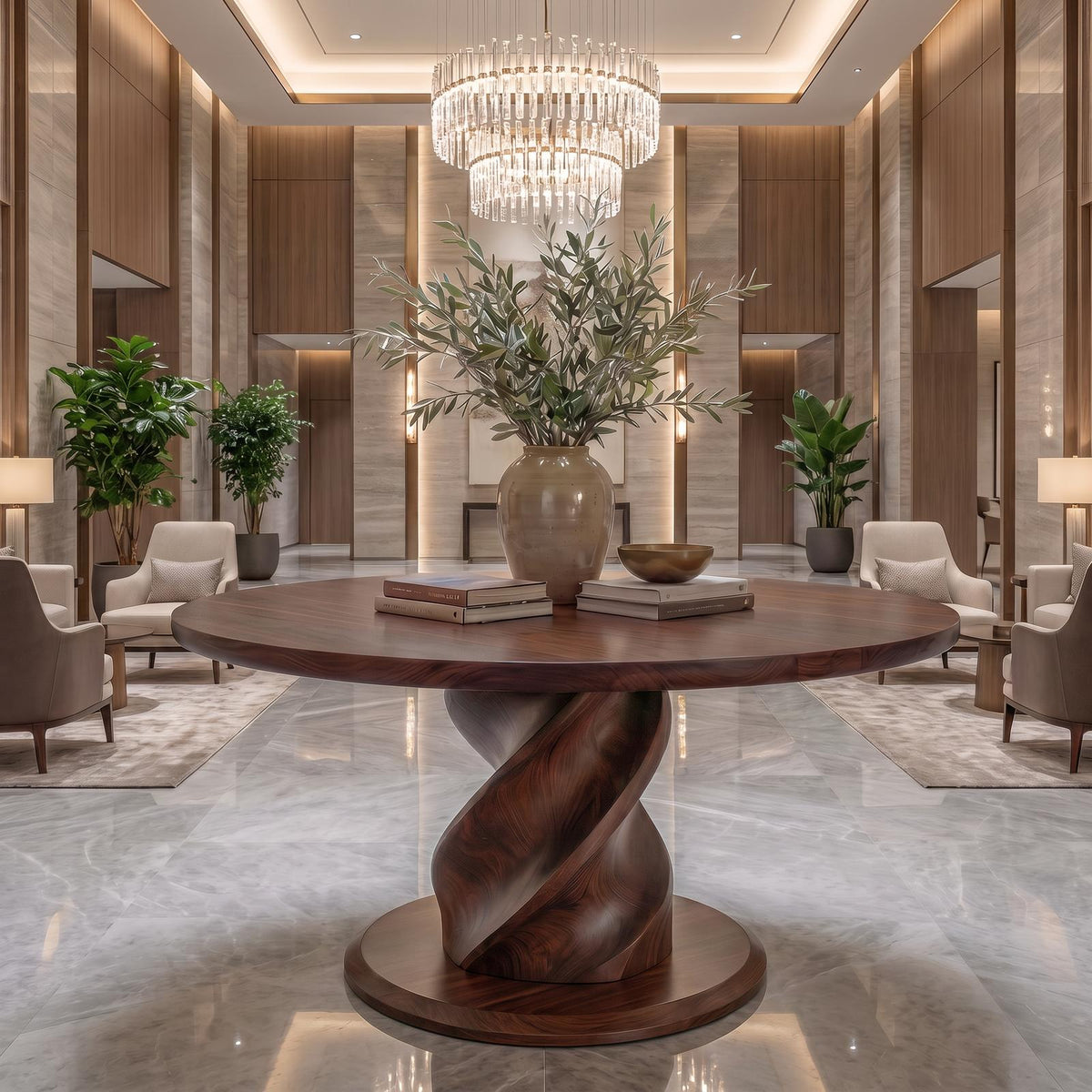 Modern Luxury Twist Pedestal Entry Table For Entryway And Hallway