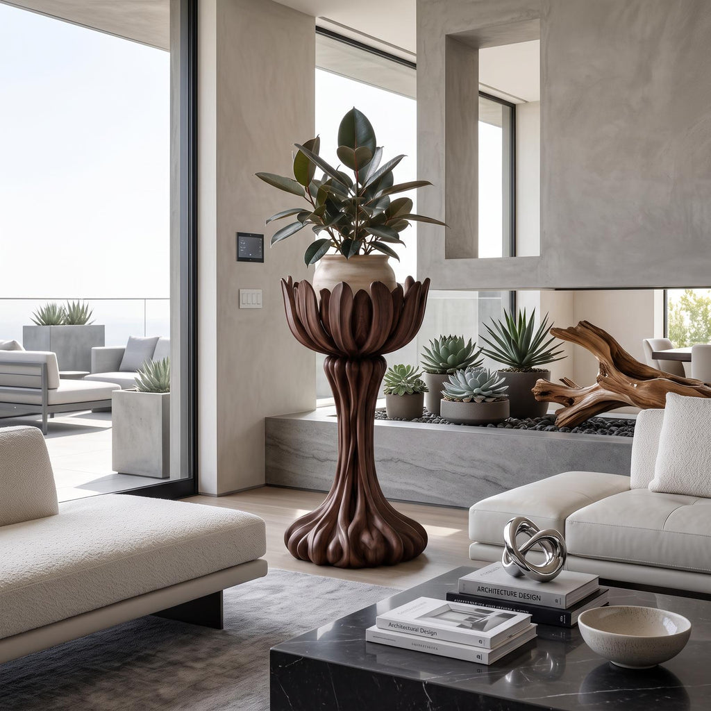 Natural Indoor Plant Stand With Artistic Tree Form For Living Room And Entryway
