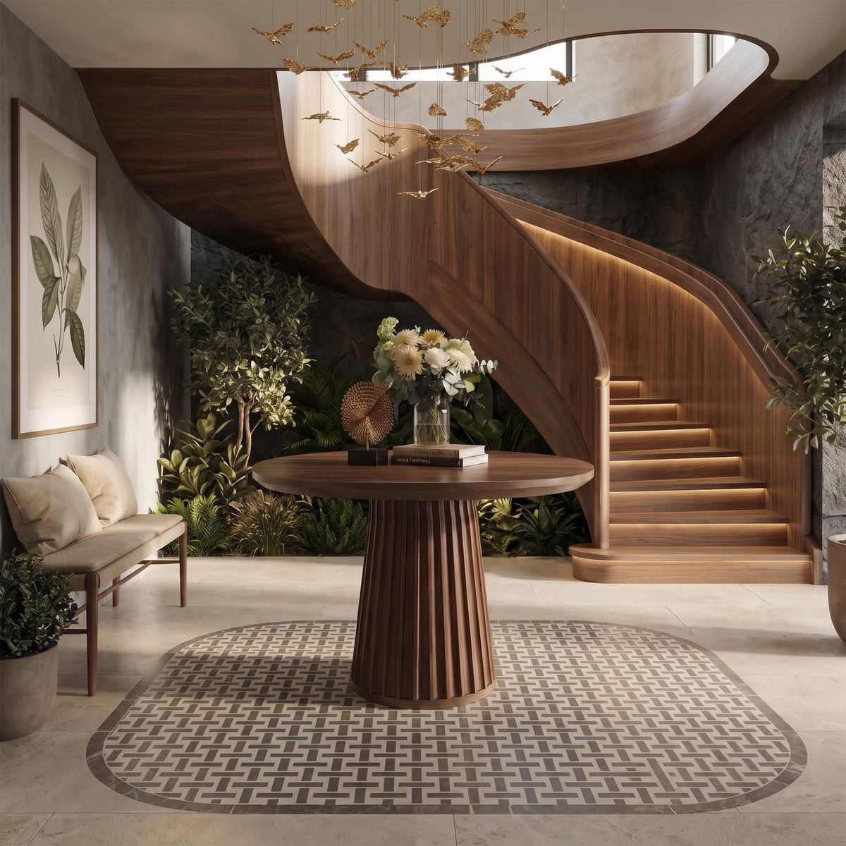 Sculptural Round Pedestal Entryway Table For Living Room And Hallway