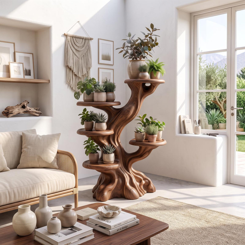 Rustic Sculptural Tree Plant Stand Multi Tier Display For Living Room SINLSAPT007