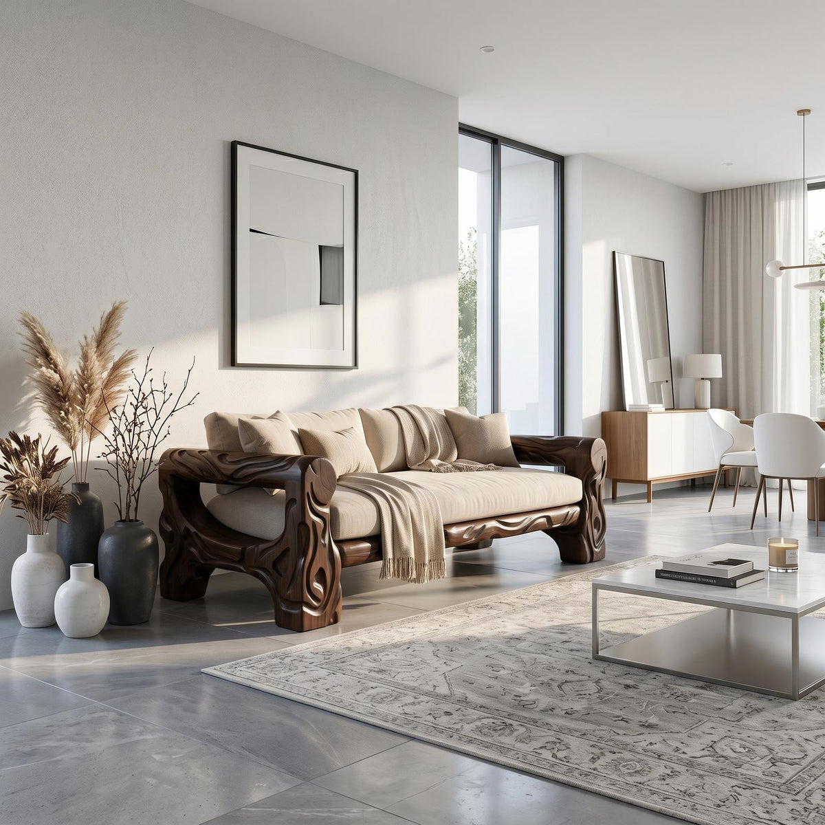 Organic Sofa Frame With Handcrafted Tree Form For Living Room