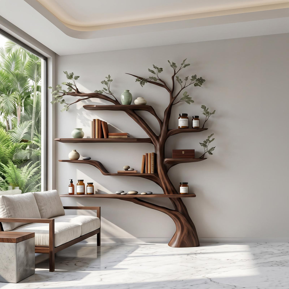 Rustic Book Tree Shelf Home Office