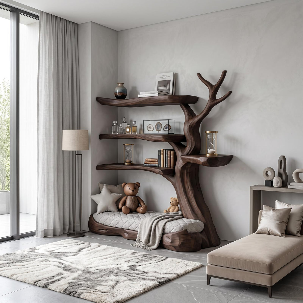 Rustic Tree Bookshelf Nursery Cozy Reading Corner