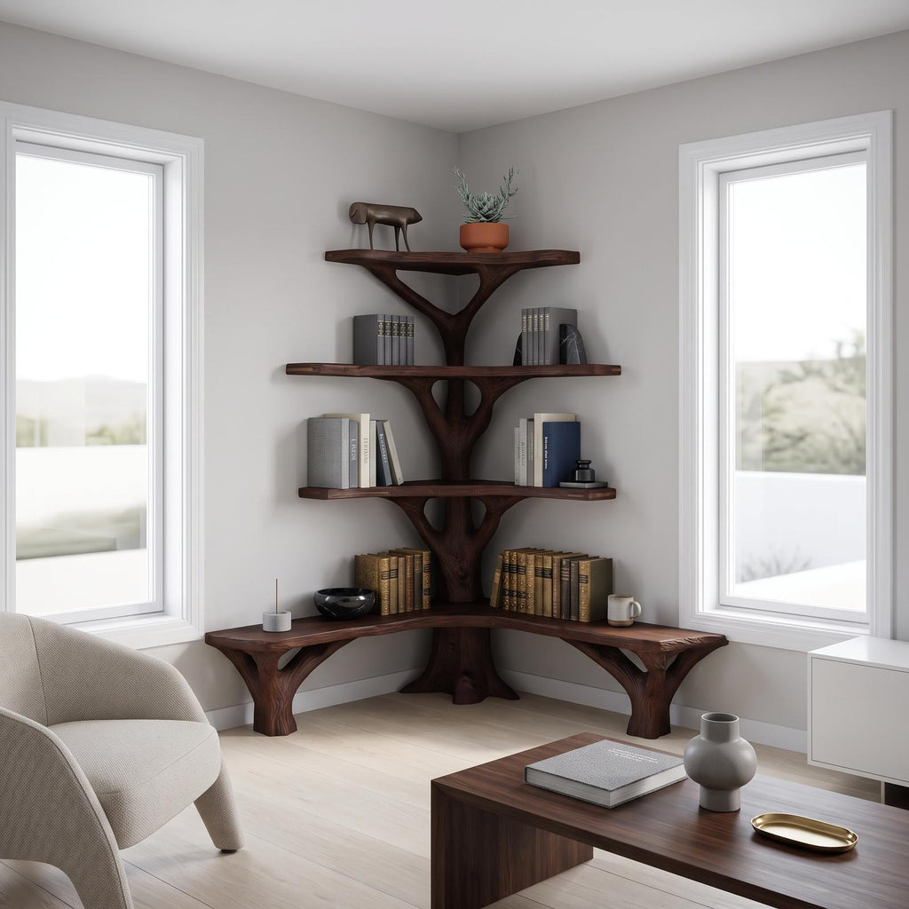 Rustic Tree Bookshelf Corner Living Room SINLSATB230