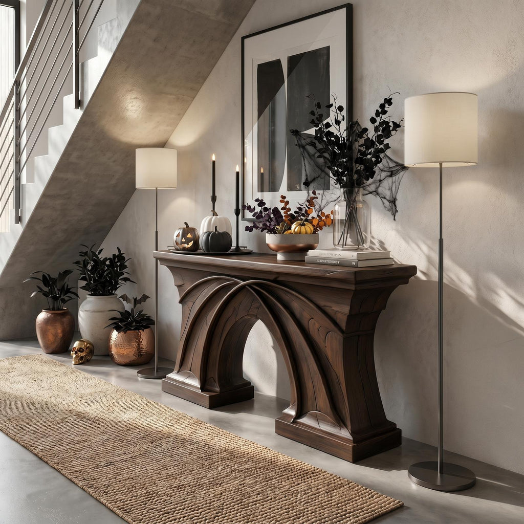 Rustic Console Table Handcrafted Flowing Sculptural Design For Living Room Entryway