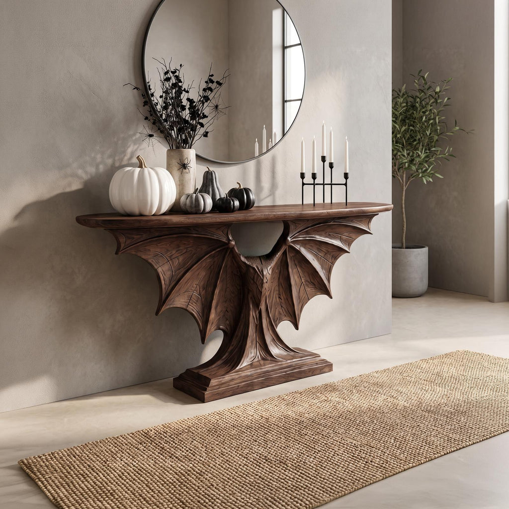Modern Halloween Console Table With Sculptural Bat Wing Design For Living Room And Entryway