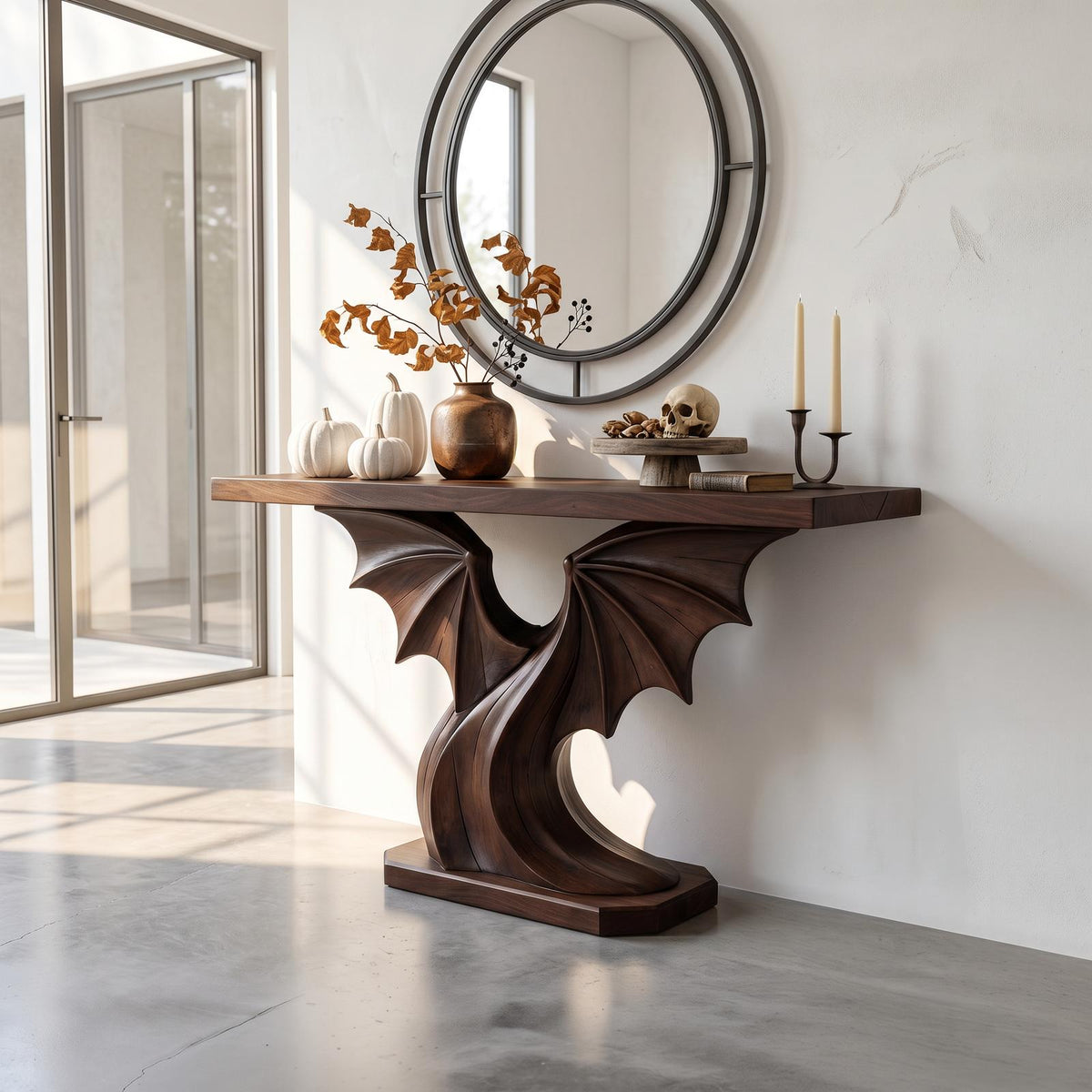 Contemporary Halloween Console Table With Sculptural Bat Wing Design For Entryway And Hallway