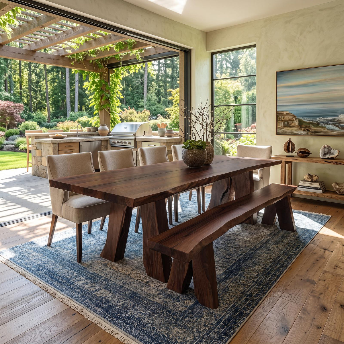 Mid Century Modern Dining Table, Solid Wood Kitchen & Dining Room Dinner Table, Model
