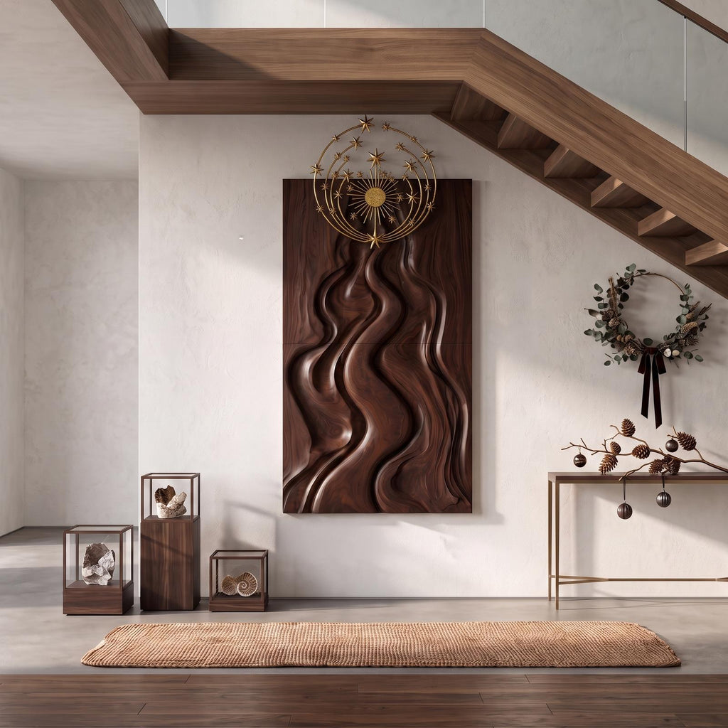 Natural Christmas Abstract Wall Decor With Fluid Carved Design For Bedroom