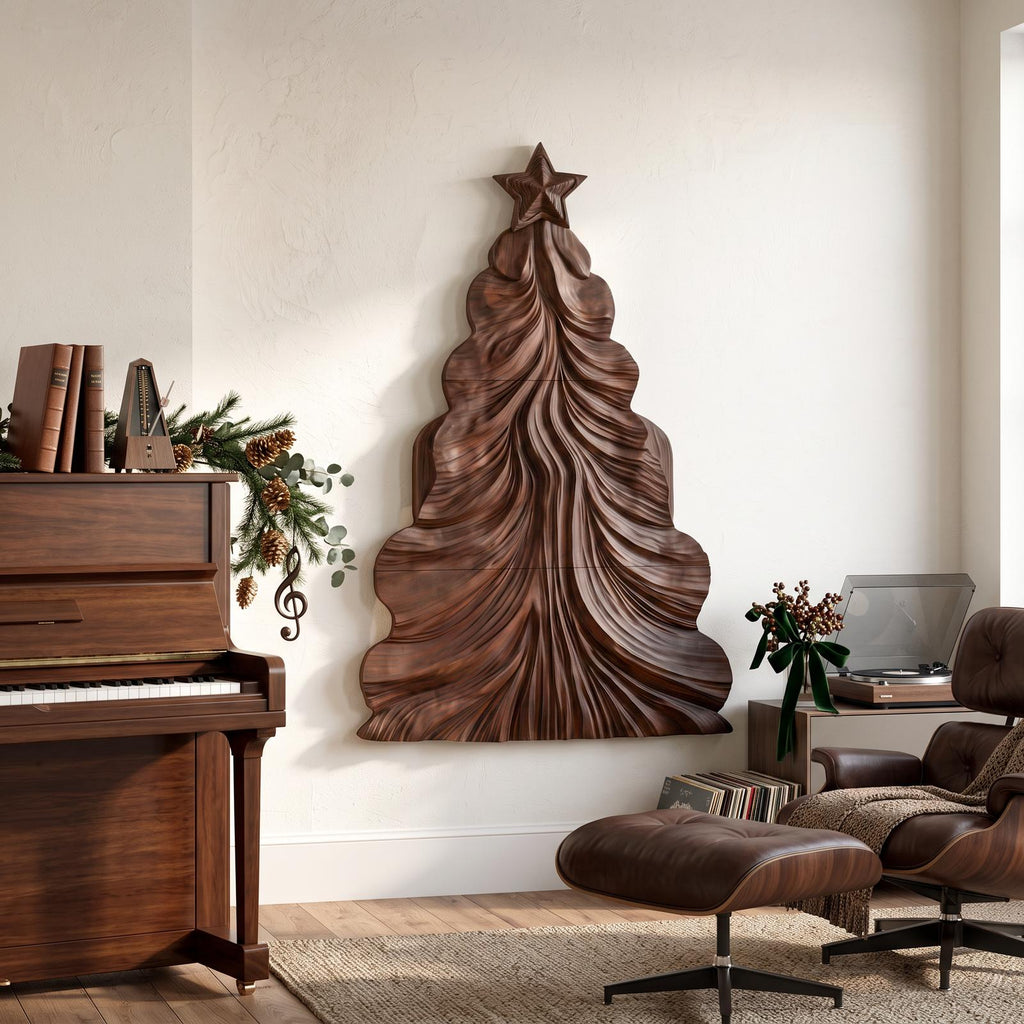 Contemporary Wooden Christmas Decor With Curved Openwork Design For Living Room