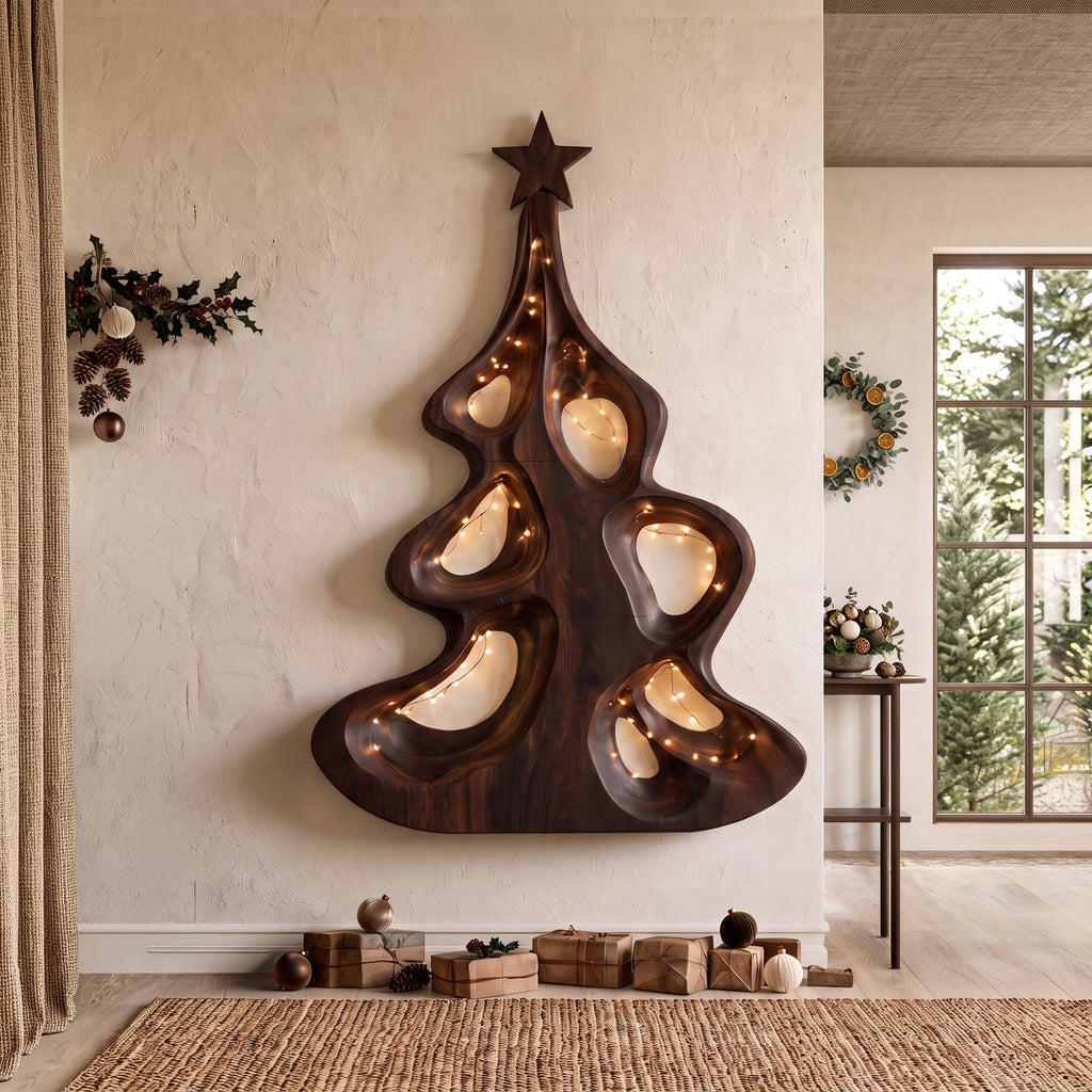 Modern Christmas Wall Decor With Artistic Hollow Tree Form For Entryway