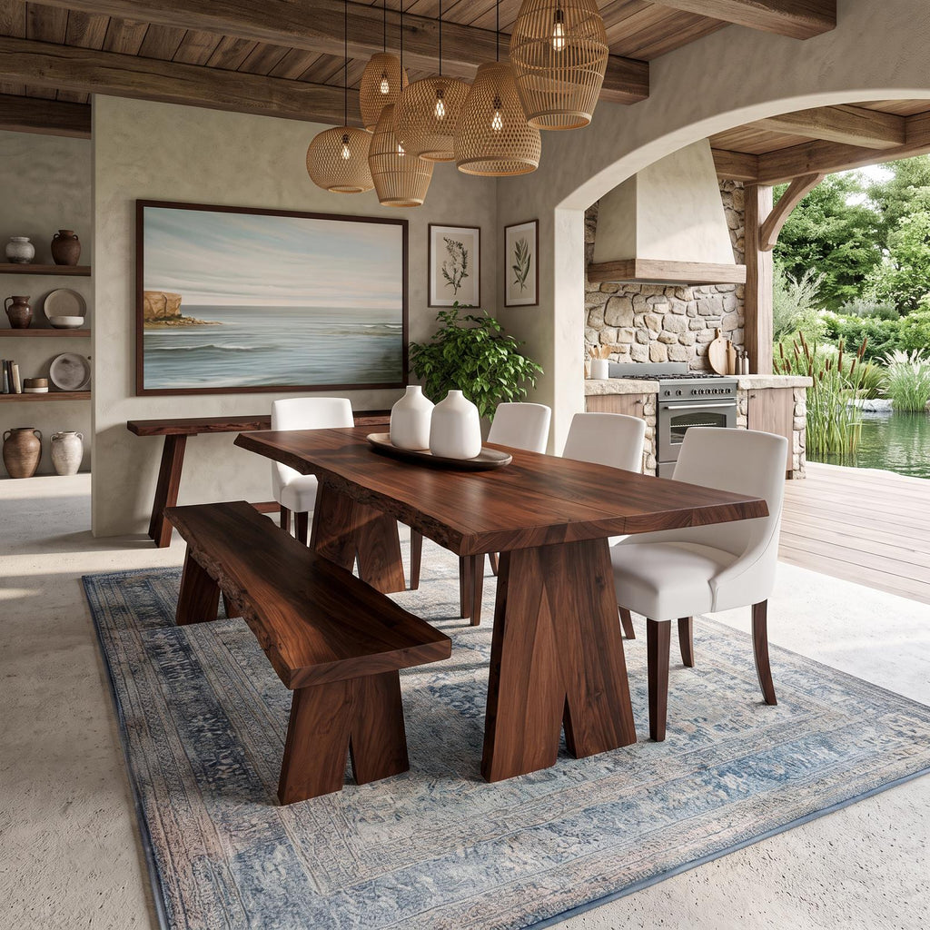 Rustic Solid Wood Dining Table, Farmhouse Wooden Kitchen & Dining Room Dinner Table, Model