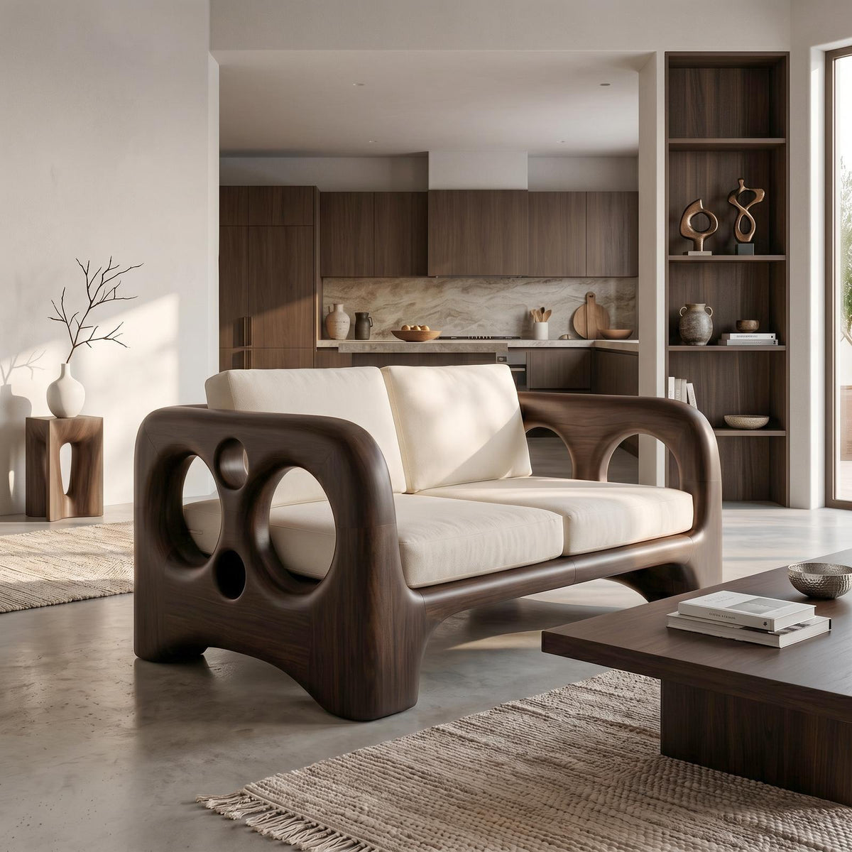 Handcrafted Sofa Frame With Organic Sculptural Arms For Living Room
