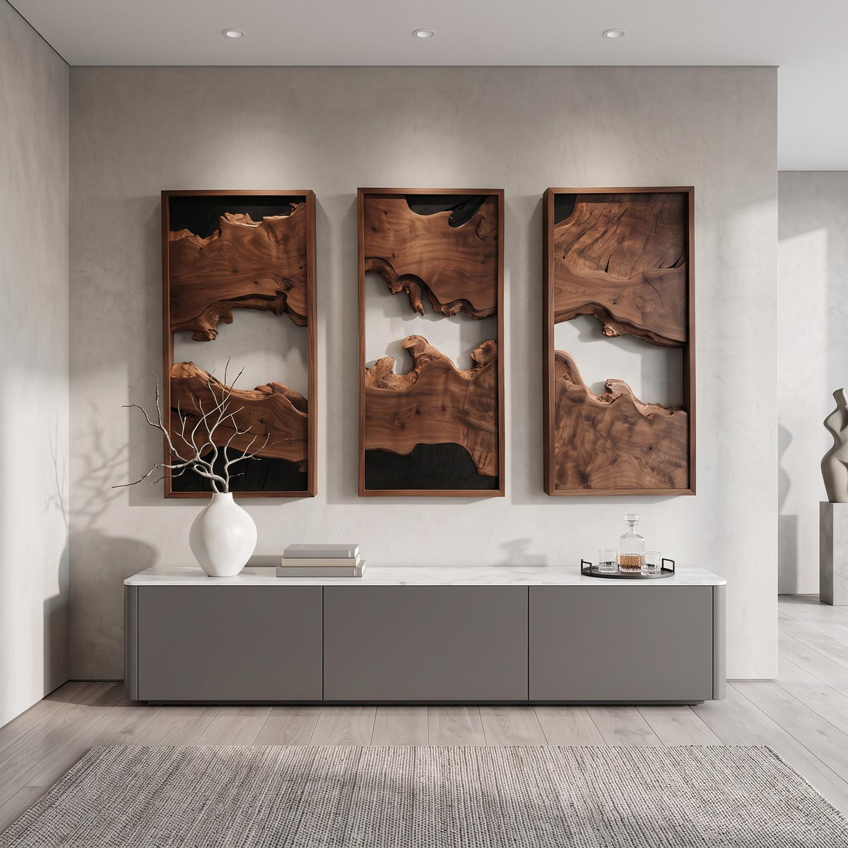 Spry Interior Modern Solid Wood Wall Art Set, Abstract Geometric Landscape Wooden Panels, Rustic Wall Hanging Decor for Living Room SINLSAWD002