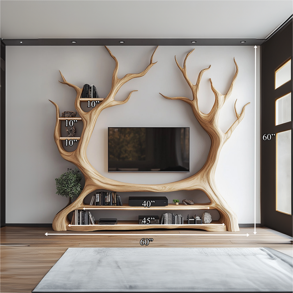 Tree Bookcase Cabinet TV Solid Wood Handmade Gitf