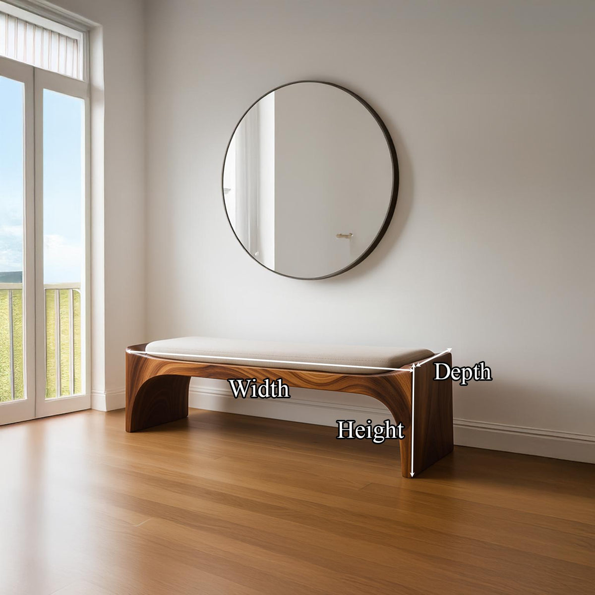 Mid Century Modern Bench Entryway Accent Seating Living
