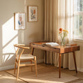 Mid-Century Modern Wood Desk with Drawers, Solid Wood Computer Study Table, Writing Desk for Home Office