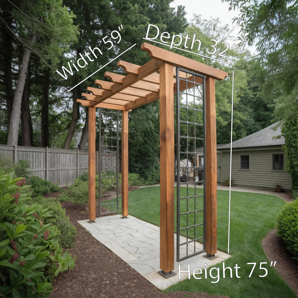Modern Wood Garden Pergola With Metal Trellis Panels For Backyard