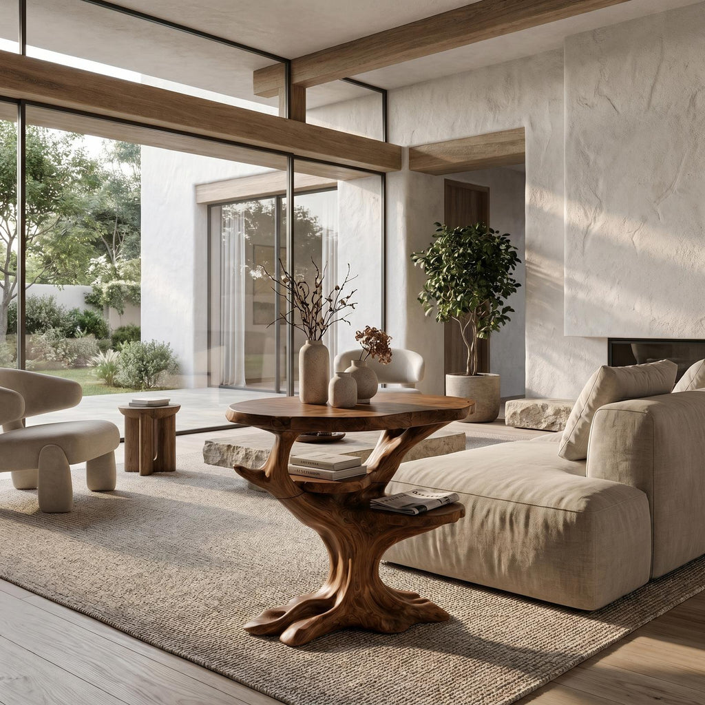 Organic Sculptural Side Table, Solid Wood Display End Table & Nightstand for Living Room and Bedroom
