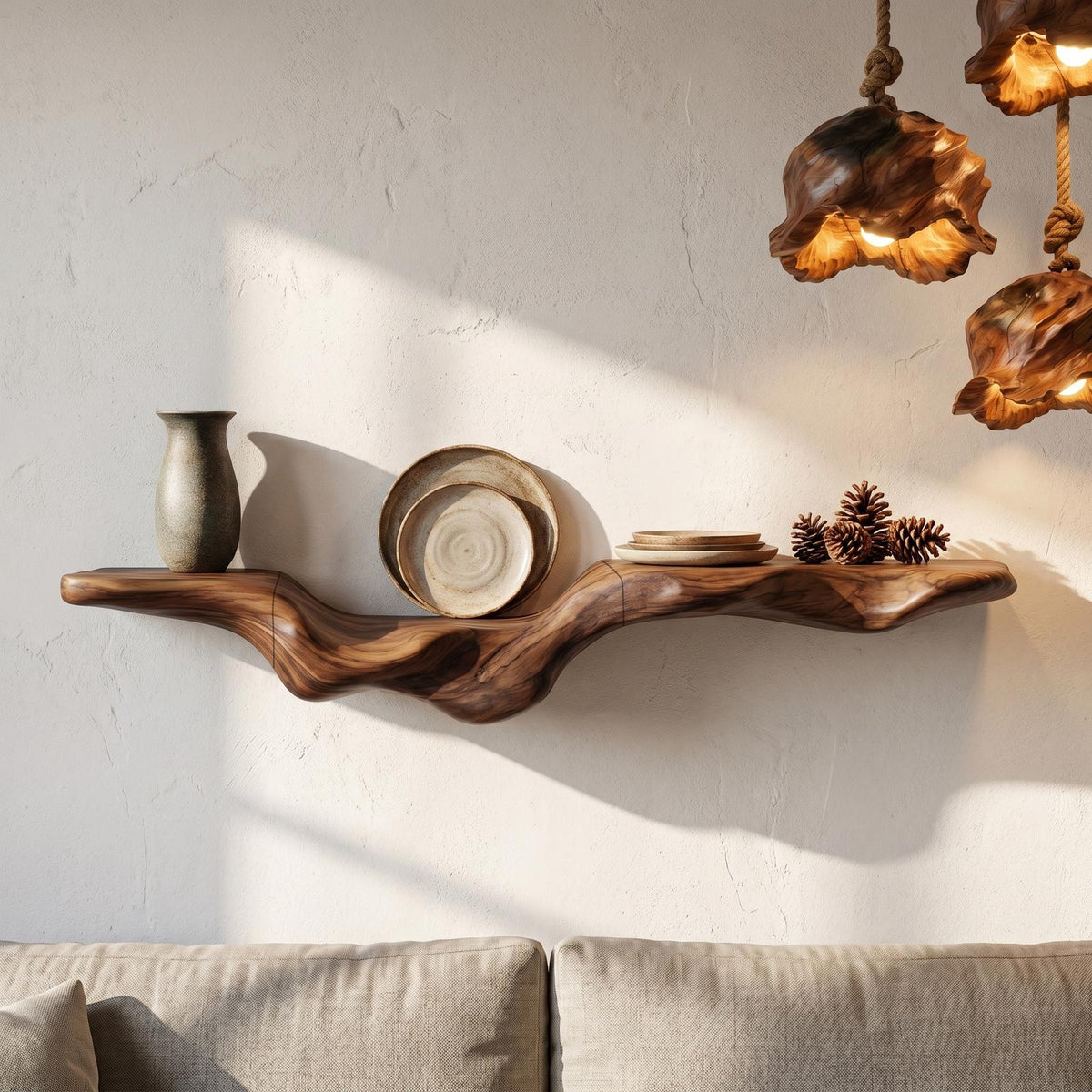Rustic Floating Shelf With Natural Wood Flowing Form For Living Room SINLHAFL554