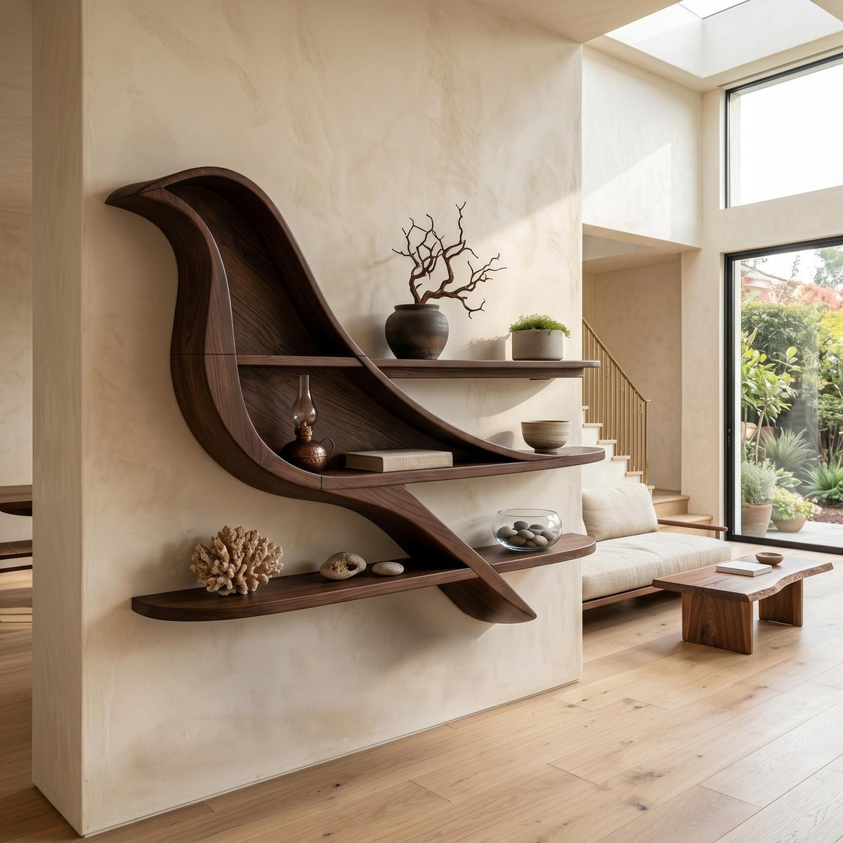 Organic Wave Bookshelf With Sculptural Wall Mounted Shelves For Living Room