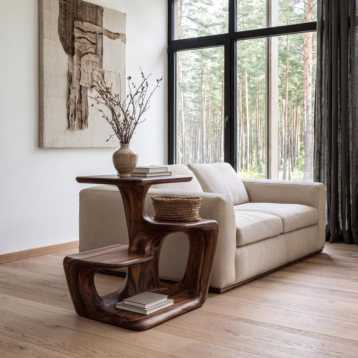 Modern Sculptural Side Table With Curved Form For Living Room