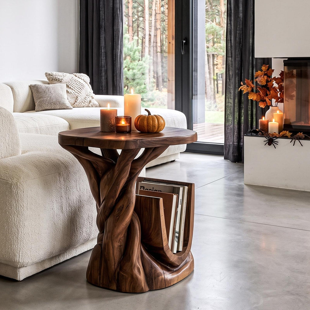 Organic Beside Table Halloween Inspired With Branch Base For Living Room