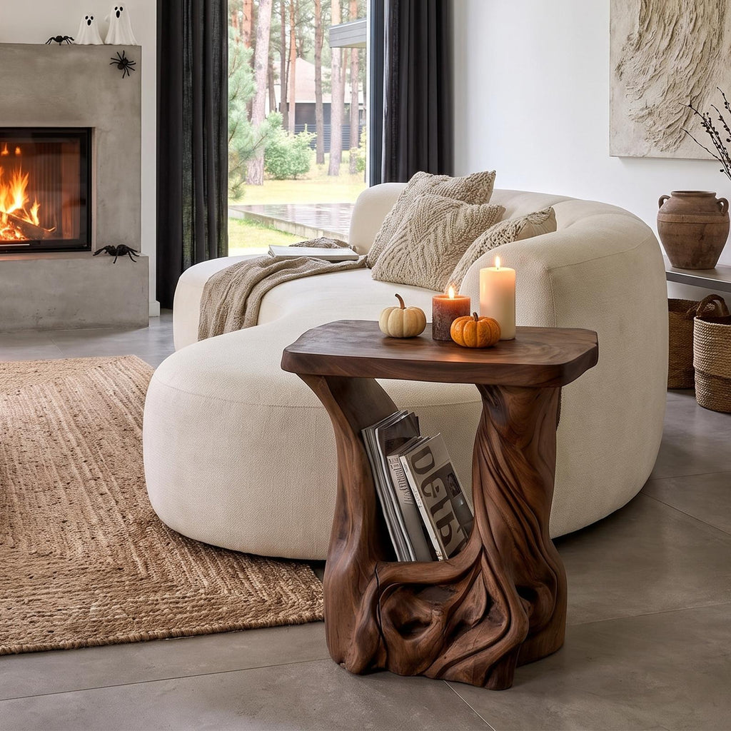 Modern Beside Table Halloween Inspired With Sculptural Tree Base For Living Room
