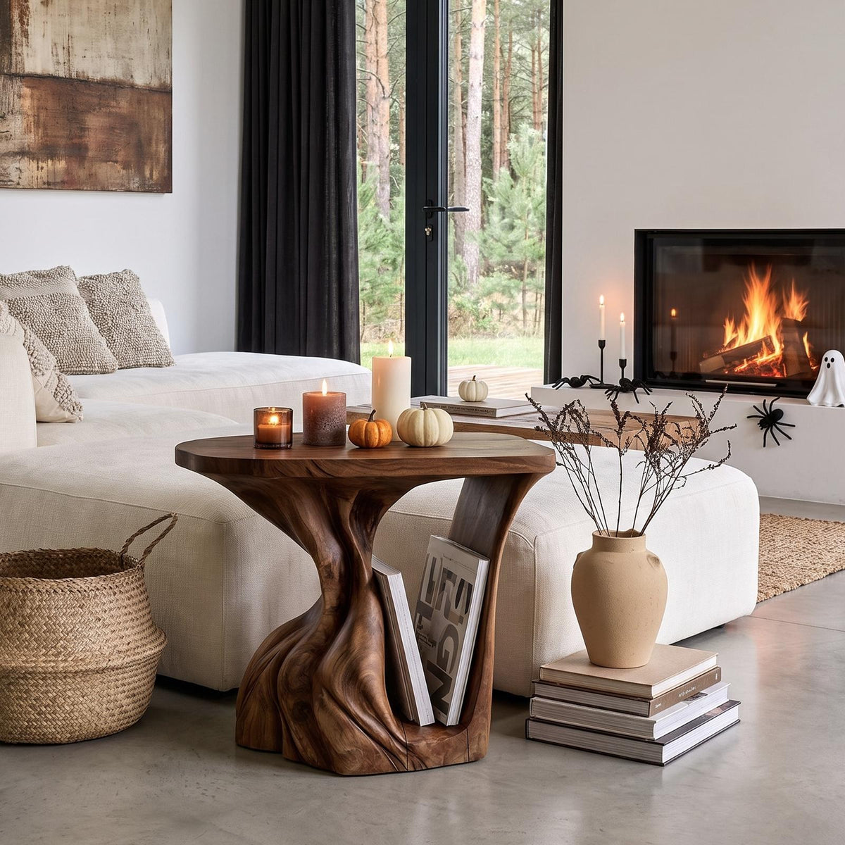 Contemporary Beside Table Halloween Inspired With Sculptural Base For Living Room