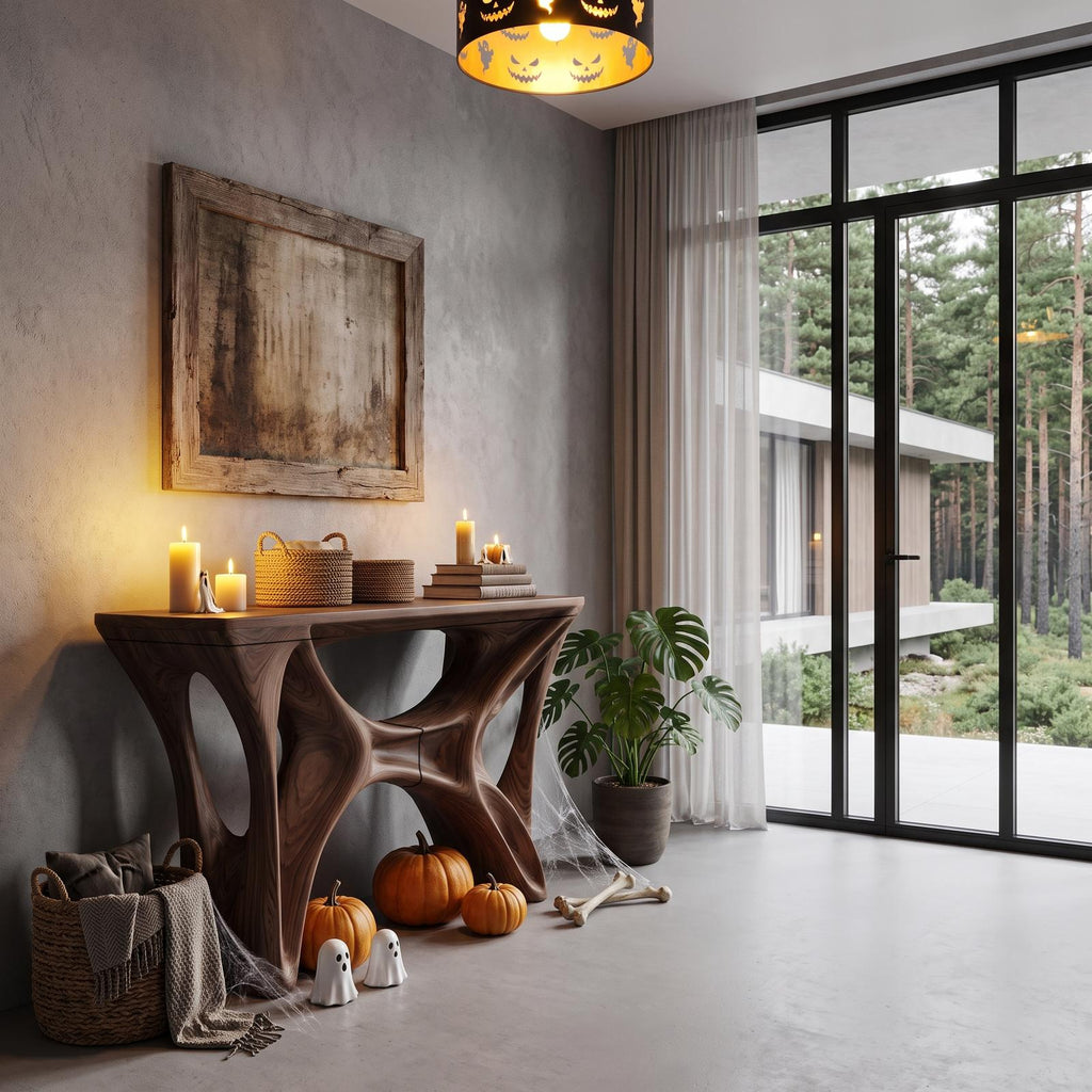 Gothic Halloween Console Table With Spider Web Inspired Base For Entryway
