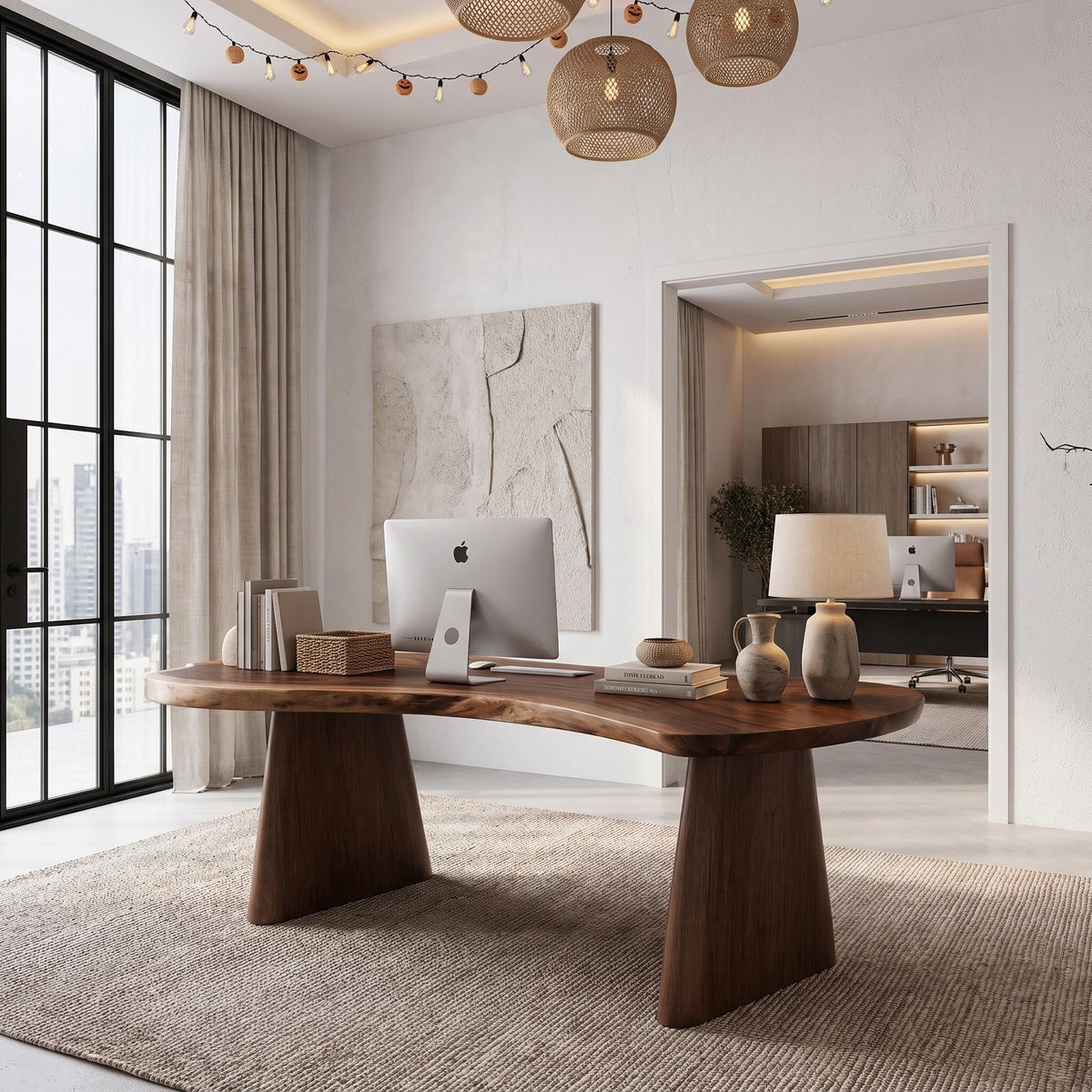 Modern Desk With Natural Edge Top And Sculptural Legs For Home Office