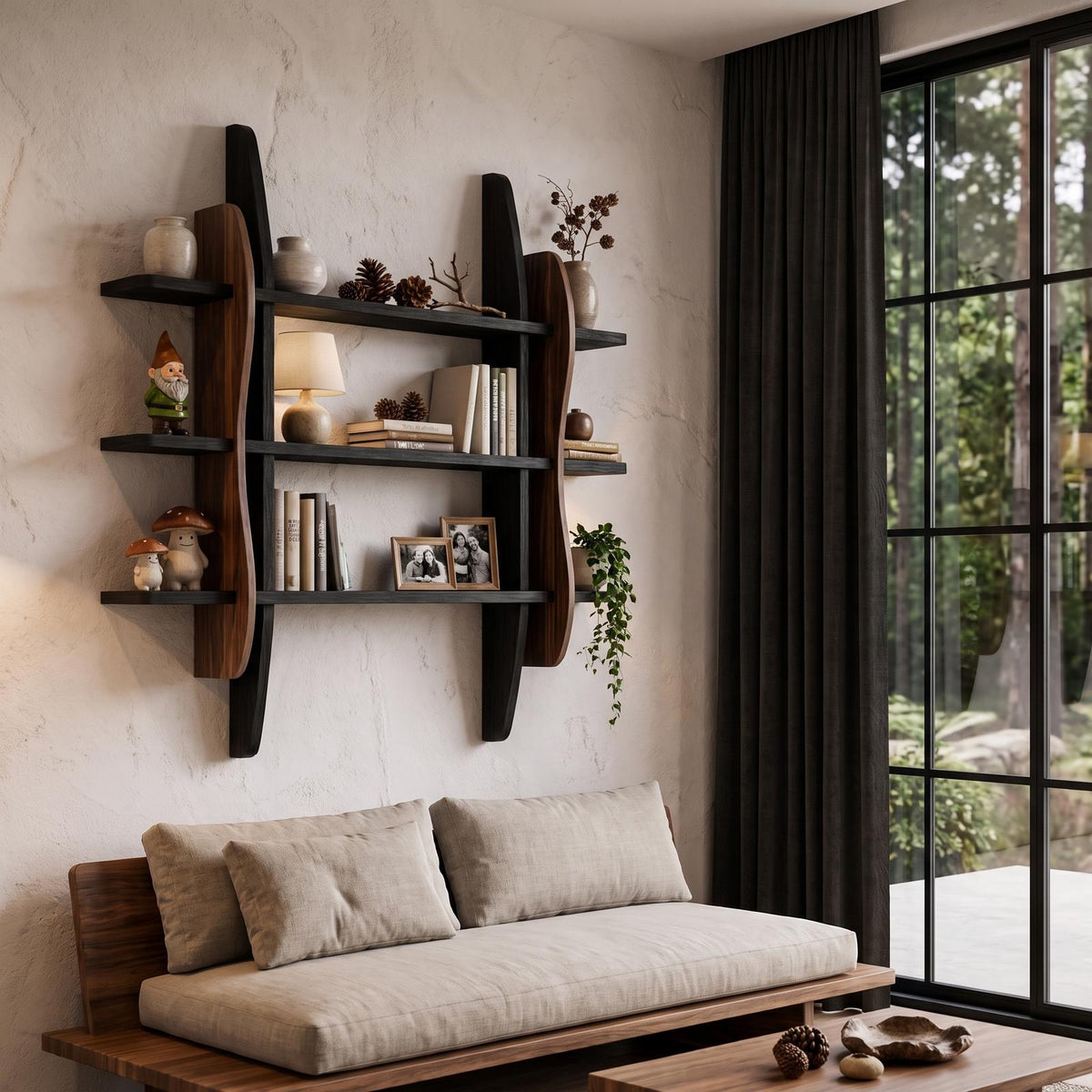 Contemporary Display Shelf With Sculptural Frame Design For Living Room