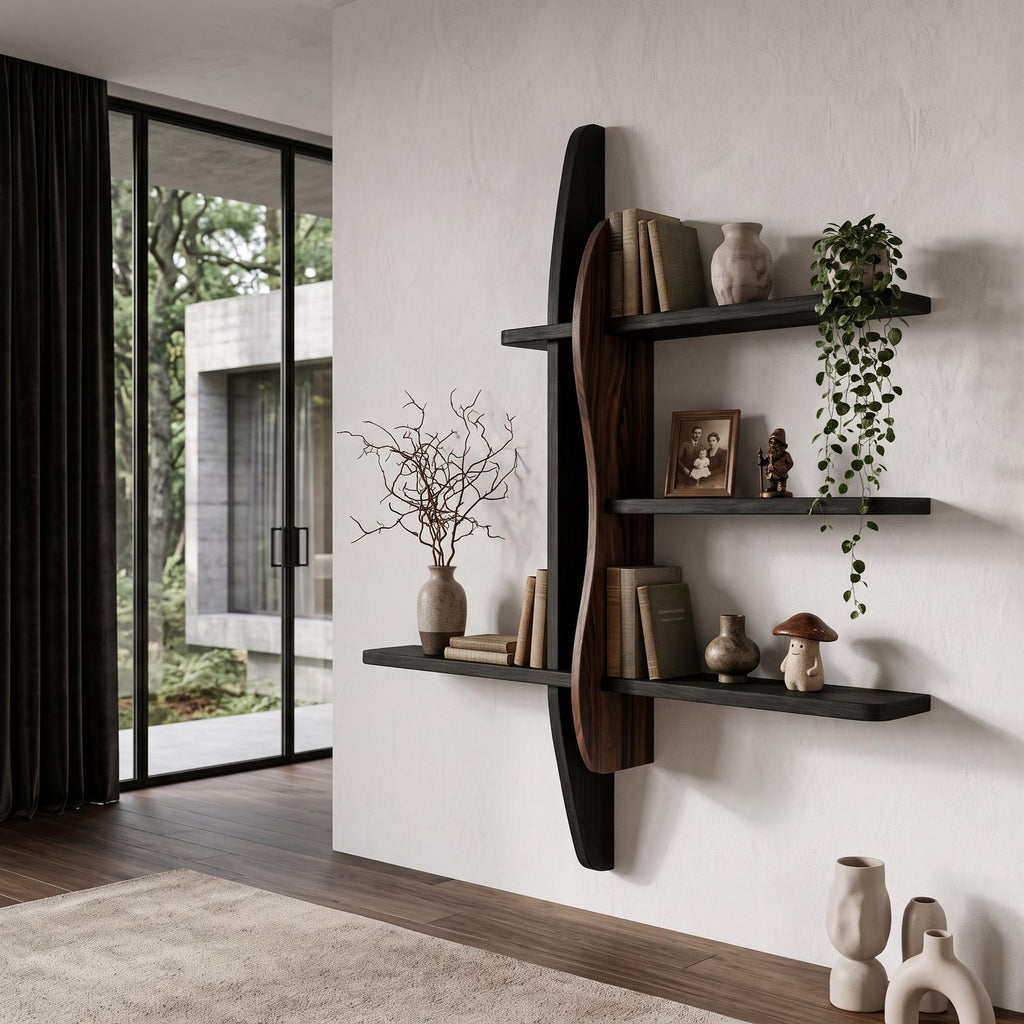 Modern Wall Bookshelf With Asymmetrical Open Shelves For Living Room