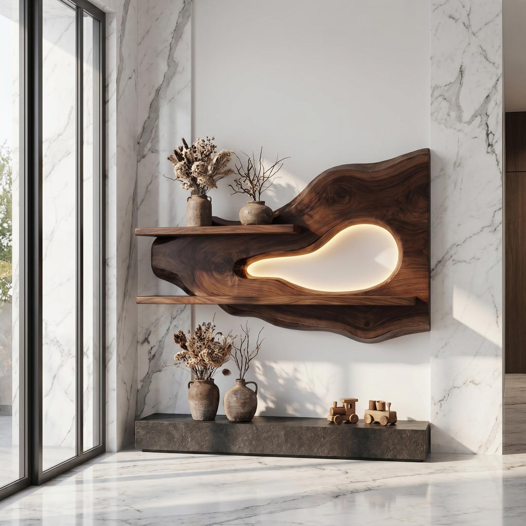 Modern Organic Floating Wall Shelf, Solid Wood Natural Edge Ledge for Entryway, Living Room Decorative Display