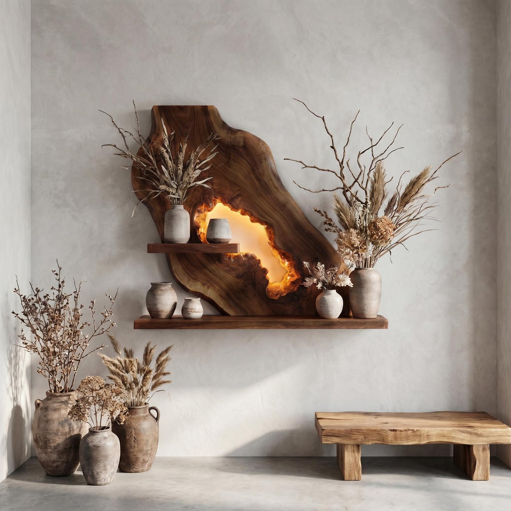 Sculptural Floating Wall Shelf, Modern Solid Wood Wave Display Ledge for Entryway, Living Room Art Decor