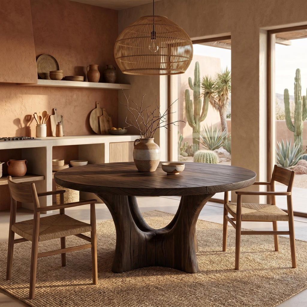 Spry Interior Contemporary Round Dining Table, Solid Wood Smooth Curved Pedestal Base Table for Kitchen & Dining Room, SINLHADT182