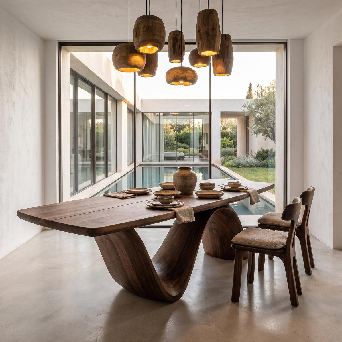 Modern Architectural Dining Table With Wing Pedestal Base For Dining Room