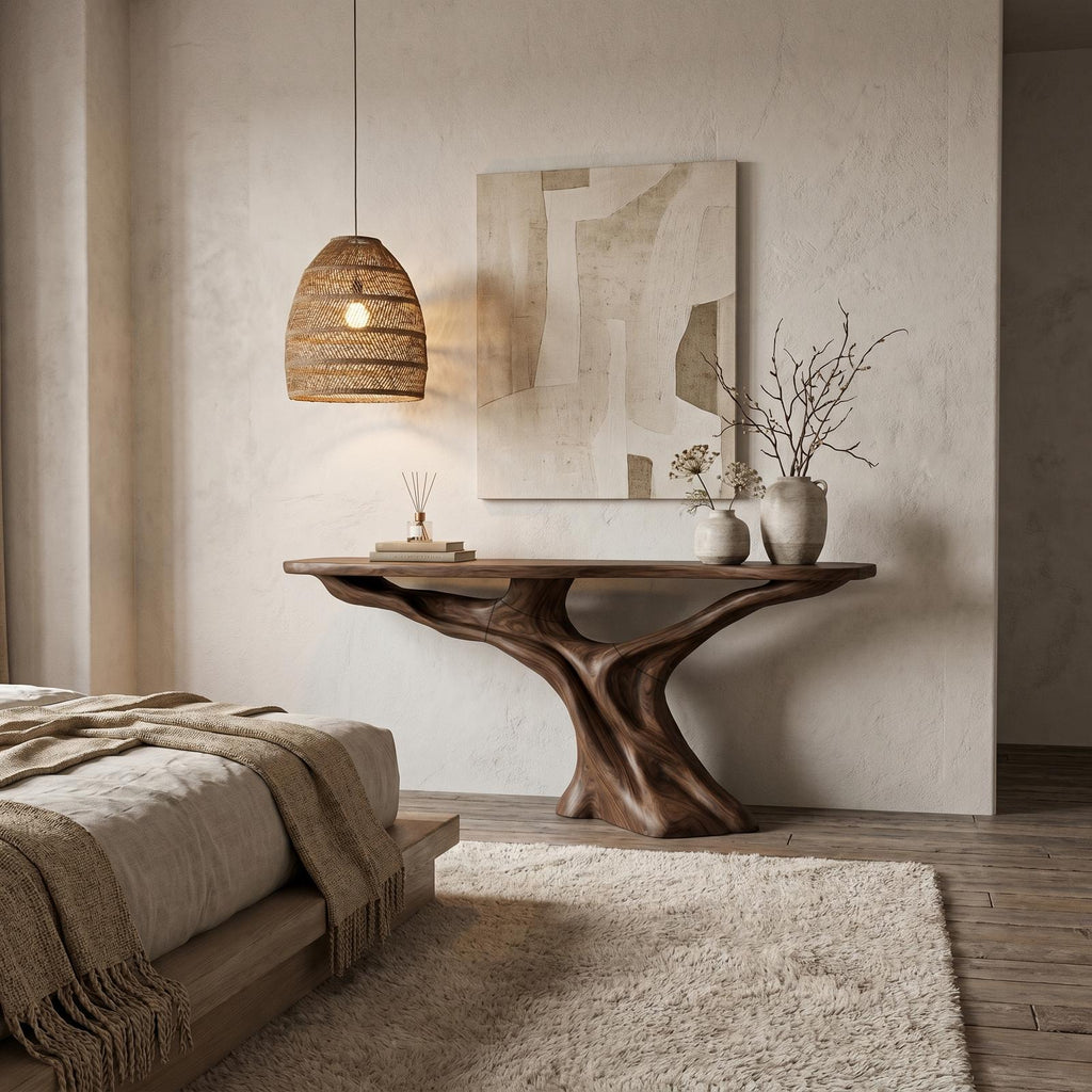 Spry Interior Rustic Console Table, Natural Solid Wood Top with Teak Root Structure Base for Living Room, SINLHACS582