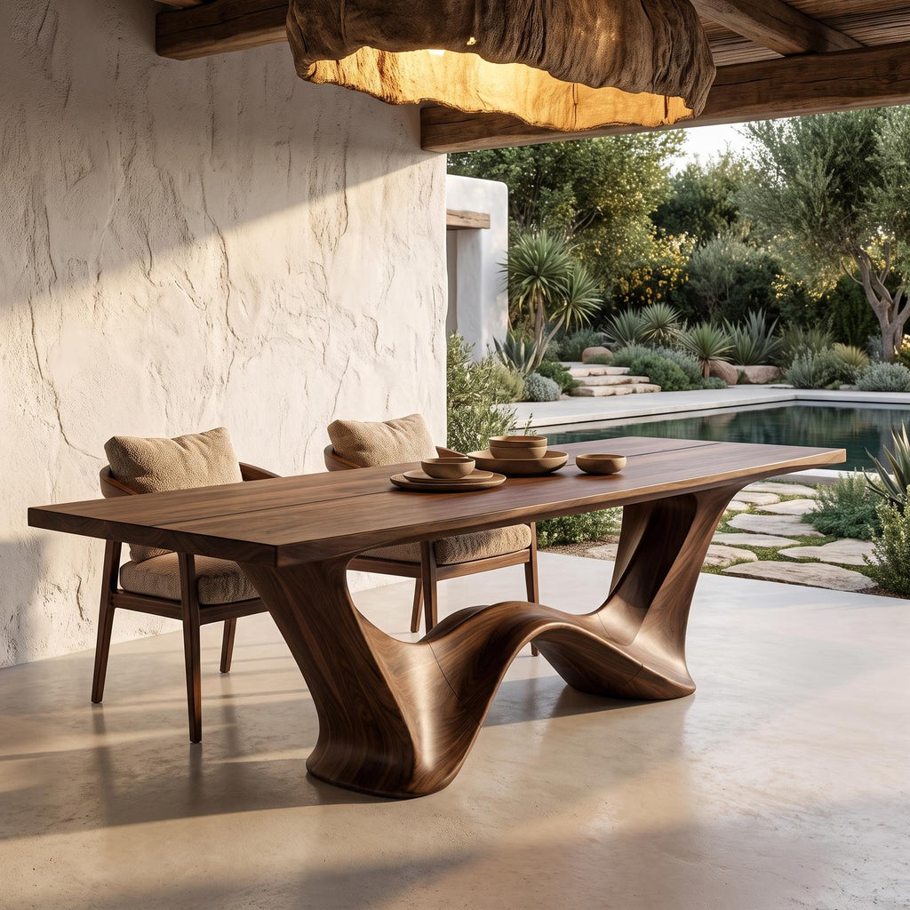 Contemporary Dining Table With Architectural Wave Design For Dining Room And Breakfast Nook