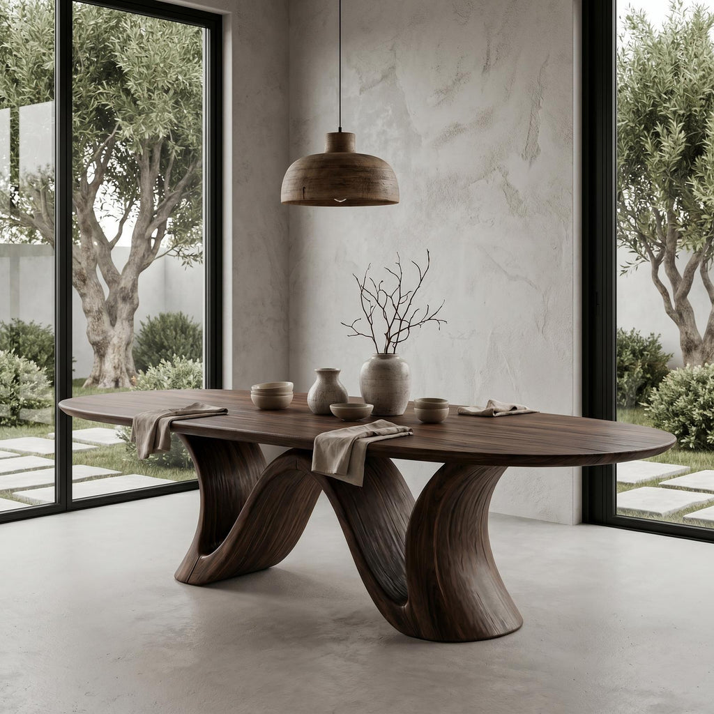 Organic Modern Round Dining Table, Handcrafted Solid Wood Pedestal Table for Dining Room & Kitchen