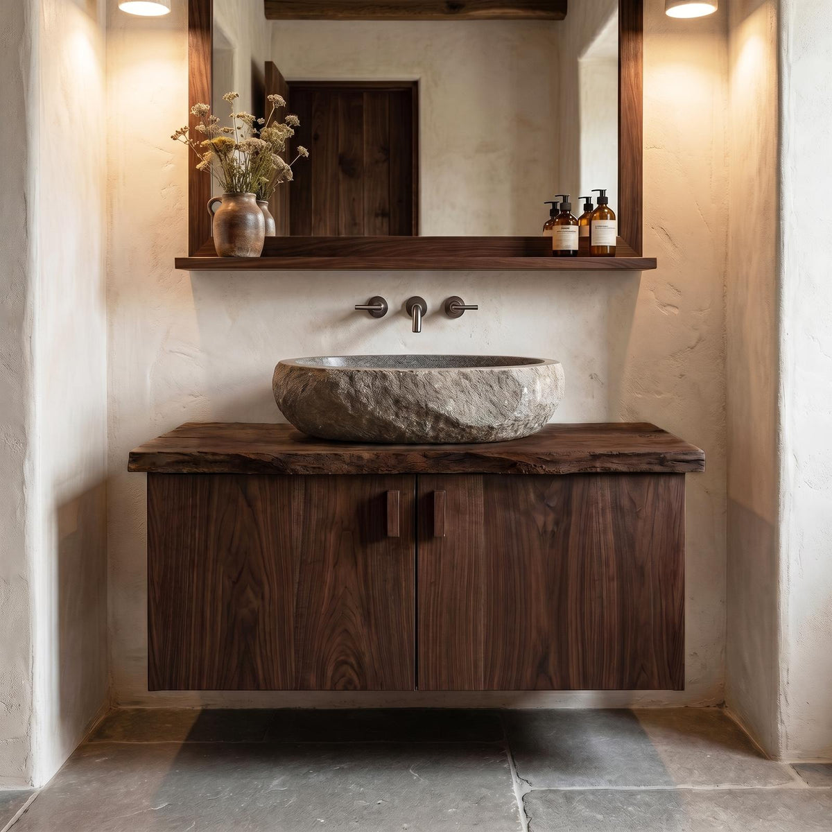 Spry Interior Rustic Natural Wood Bathroom Vanity, Handcrafted Solid Wood Storage Cabinet and Sink Console for Farmhouse Powder Room, SINLHABRV296