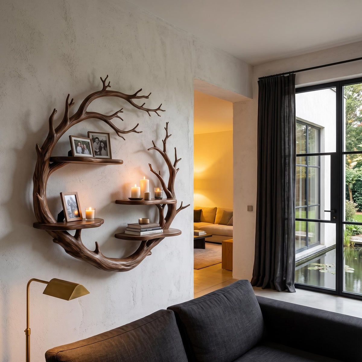 Contemporary Floating Shelf With Tree Branch Display Design For Living Room And Hallway SINLHAFL056