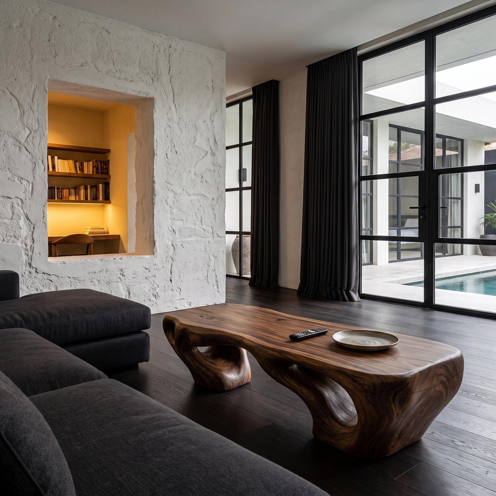 Natural Coffee Table With Carved Tree Stump Form For Living Room And Sitting Room