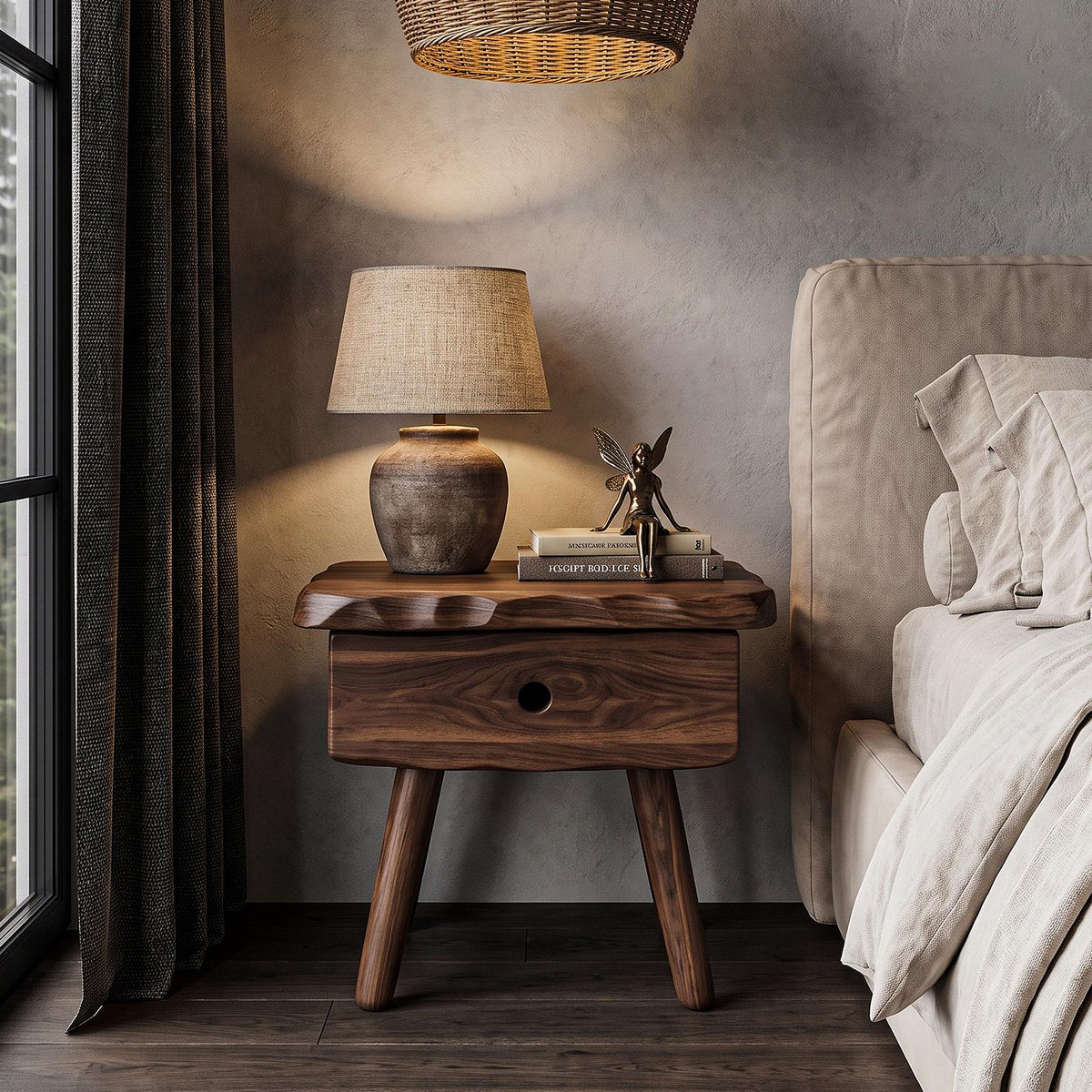 Scandinavian Solid Wood Bedside Table With Drawer SINLHANS290